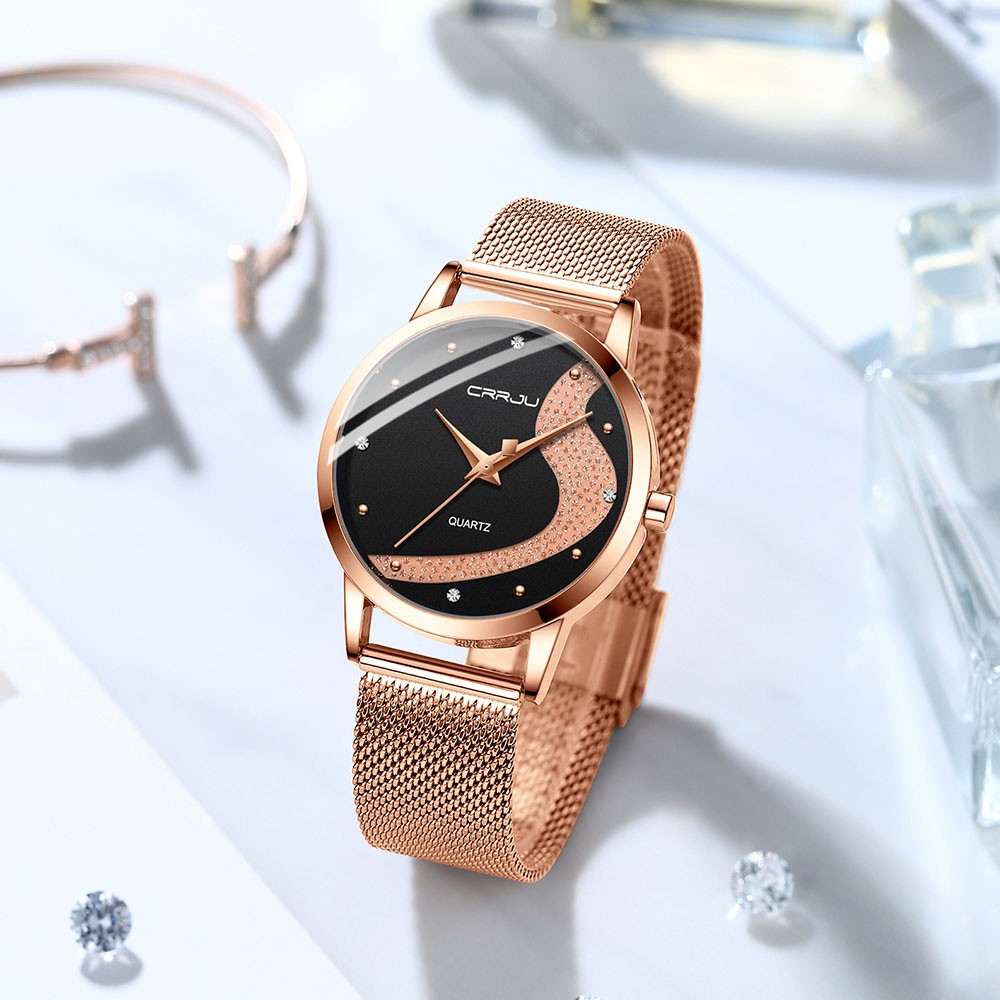 Đồng hồ nữ CRRJU Thời trang Thanh lịch Đơn giản bằng thép không gỉ Thạch anh chịu nước 2179 X