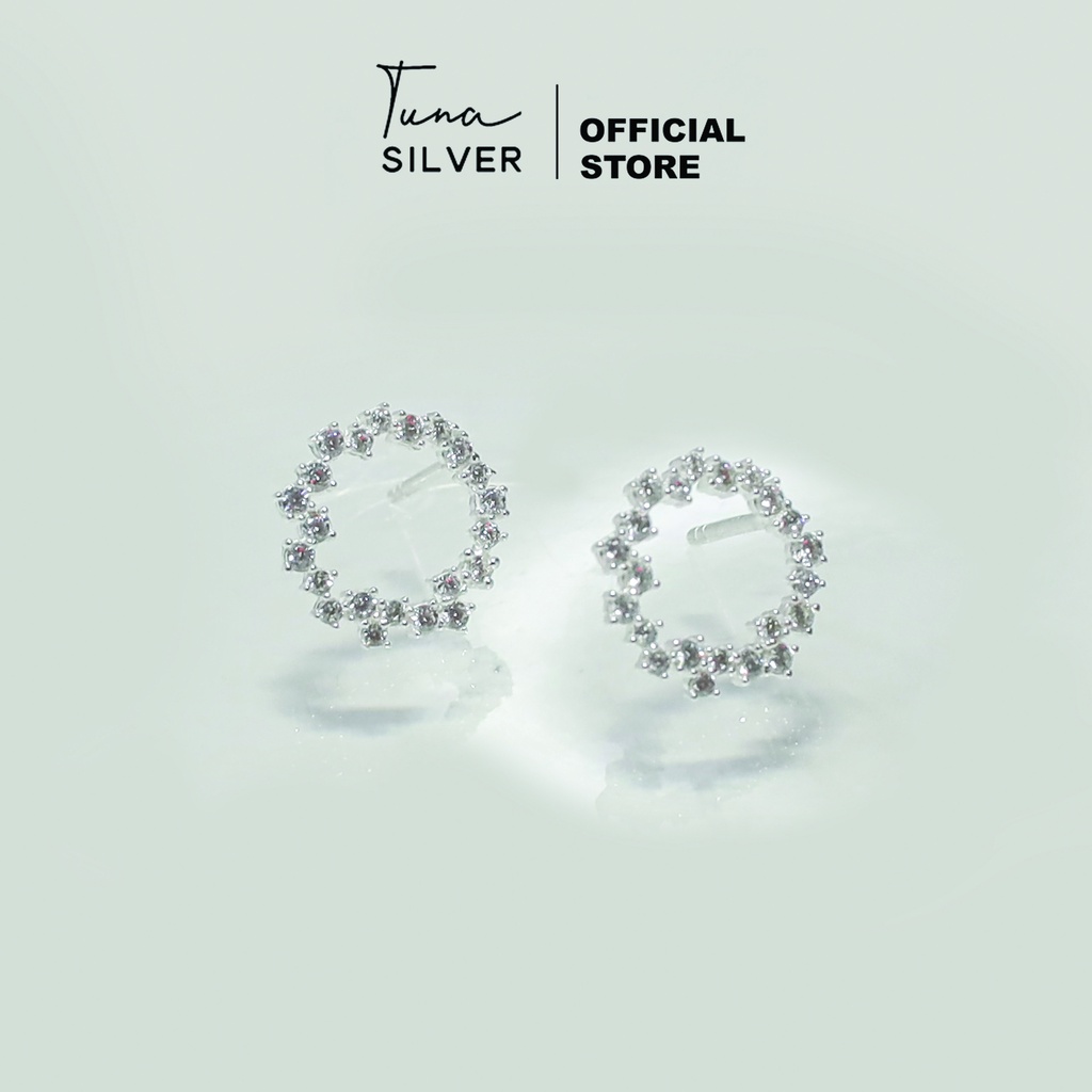 Khuyên tai tròn gắn đá, Bông tai Bạc huyền thoại biển xanh cao cấp TUNA SILVER 𝐂𝐚𝐦 𝐤𝐞̂́𝐭 𝐜𝐡𝐮𝐚̂̉𝐧 𝐁𝐚̣𝐜,  𝐓𝐫𝐚𝐧𝐠 𝐬𝐮̛́𝐜 𝐁𝐚̣𝐜