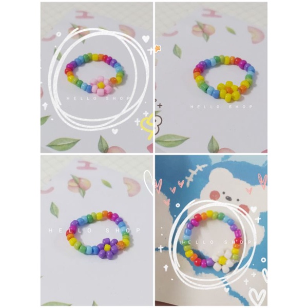 Nhẫn hạt cườm mix màu cầu vồng cực xinh kết hoa cúc  daisy flowers