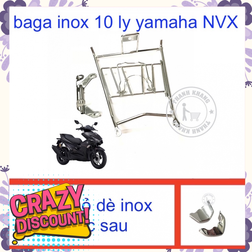 Baga giữa inox cao cấp 10 ly yamaha NVX tặng mỏ dè inox trước sau  006001066  006000977  006000978