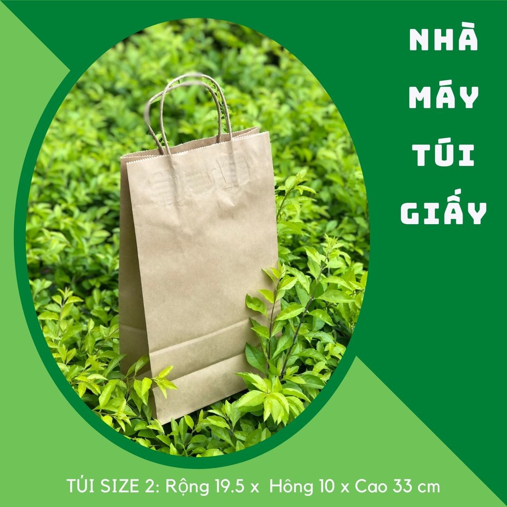 500 Chiếc TÚI GIẤY KRAFT Size 2: 19.5x10x33cm CÓ QUAI