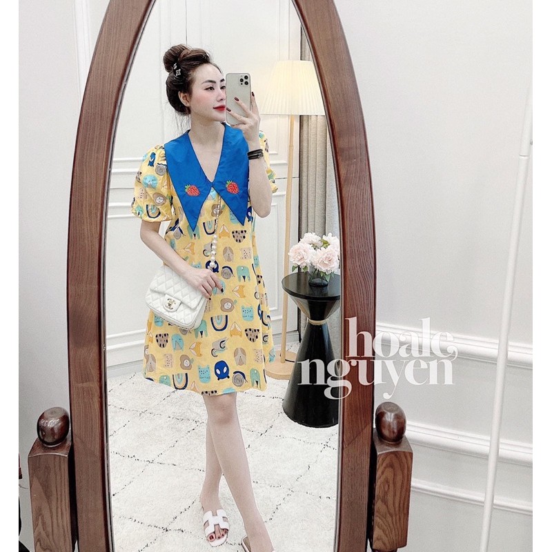 [Siêu Hot] Váy Nữ Dáng Suông Hoạ Tiết, Đầm Nữ Hoạ Tiết Tay Phồng Cổ Phối Siêu Xinh Có Ảnh Thật Kèm Video | BigBuy360 - bigbuy360.vn