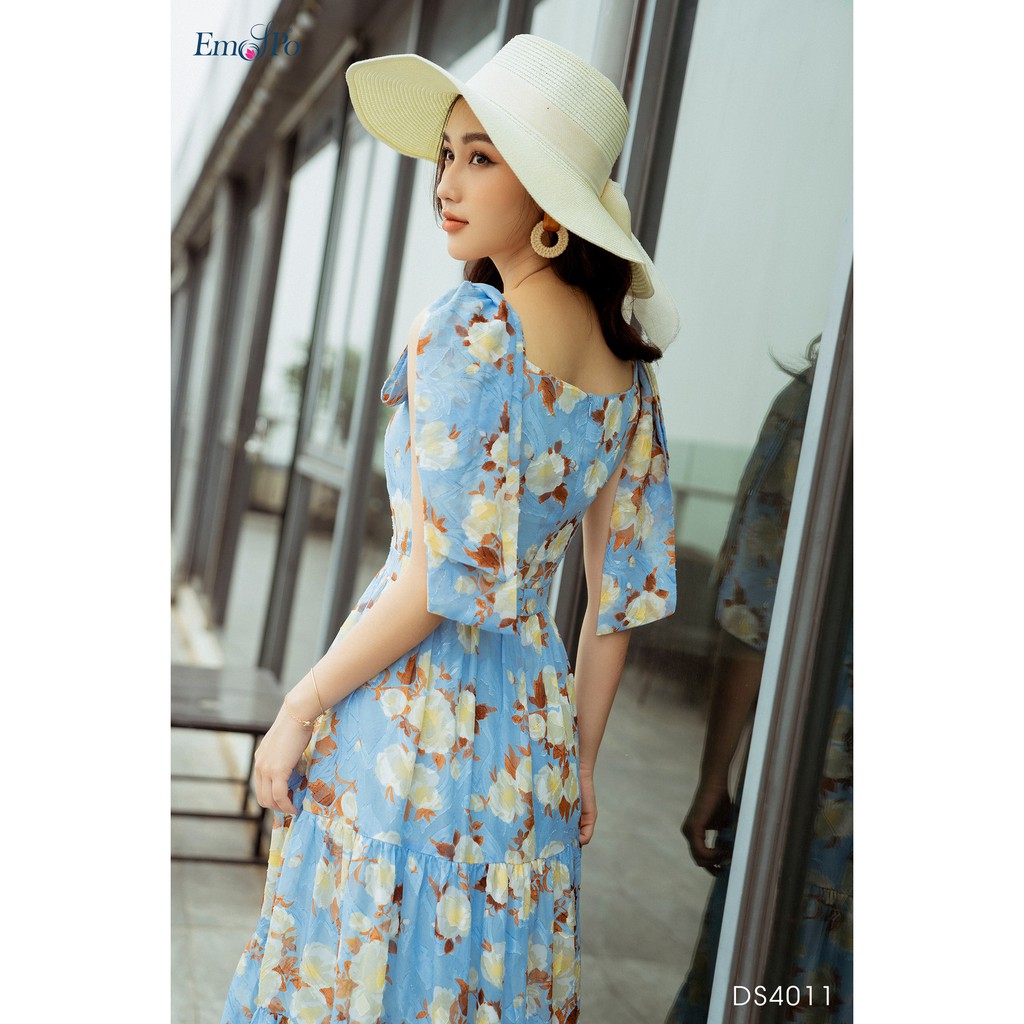 Đầm xòe hai dây đuôi cá, đính nơ vai Emspo DS4011