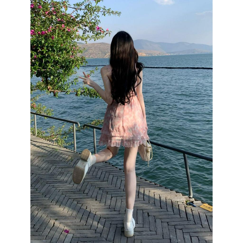 Đầm Ngắn Hai Dây Không Đều Thiết Kế Không Đều Mùa Hè Ngọt Ngào Cho Nữ