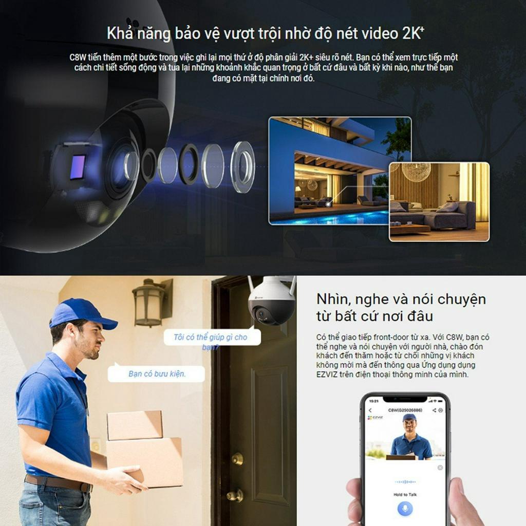 Camera WIFI ngoài trời EZVIZ C8W 4MP 2K Xoay 360 độ ,Đàm thoại 2 chiều , Báo động , Có Màu Ban Đêm – BH 24 Tháng