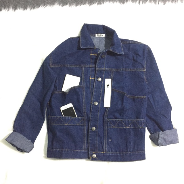 Áo Khoác Jeans Nữ 4 Túi Form Rộng màu xanh, áo khoác bò nữ dáng rộng