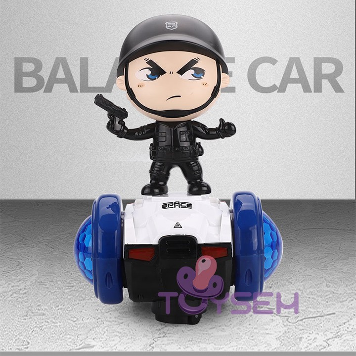 Xe cảnh sát tự cân bằng xoay 360 độ Toysem có đèn nhạc vui nhộn cho trẻ từ 3 tuổi - Quà tặng sinh nhật cho bé