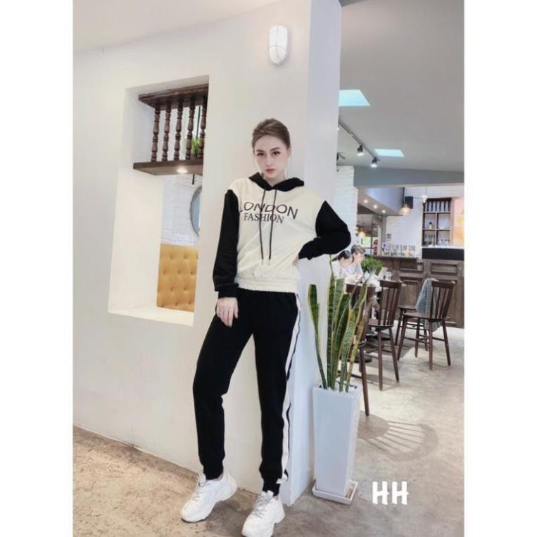 Đồ bộ thể thao thu đông phối màu in chữ LONDON
