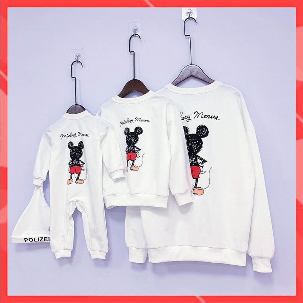 Áo Hoodie Gia Đình Familylove - Áo Hoodie Mickey nét vẽ 2 mặt Chất Liệu Nỉ Da Cá Cao Cấp