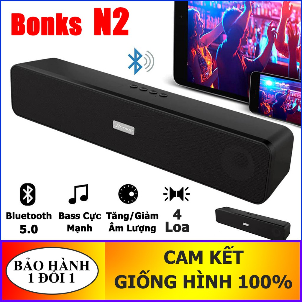 Loa Bluetooth 5.0 Bonks N2 Bass Cực mạnh, Âm vòm 6D kết hợp 4 Loa in 1, pin trâu sử dụng lên đến 15h