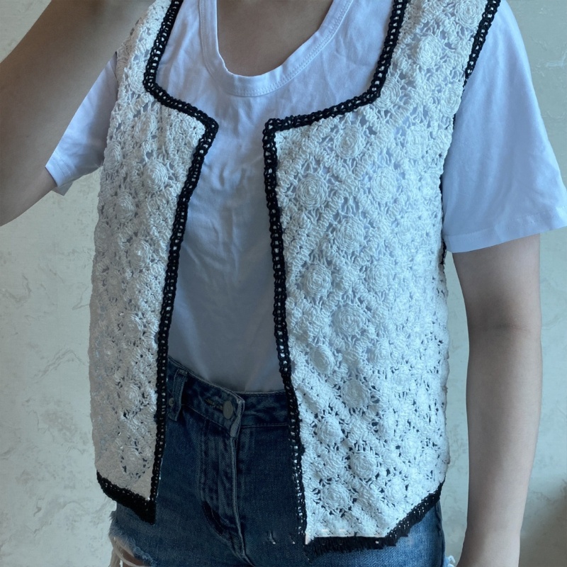 Youyo Áo Khoác Cardigan Không Tay Khoét Rỗng Phía Trước Đơn Giản Cho Nữ