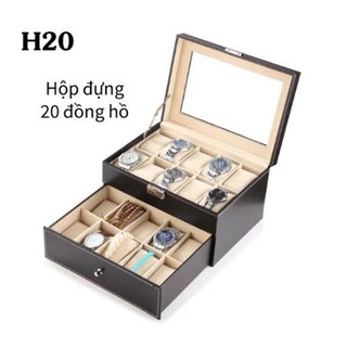 RẺ ĐẸP- Hộp Đựng Đồng Hồ 2T, 3T, Vỏ Da & Vỏ Gỗ Kết Hợp Mắt Kính Trang Sức