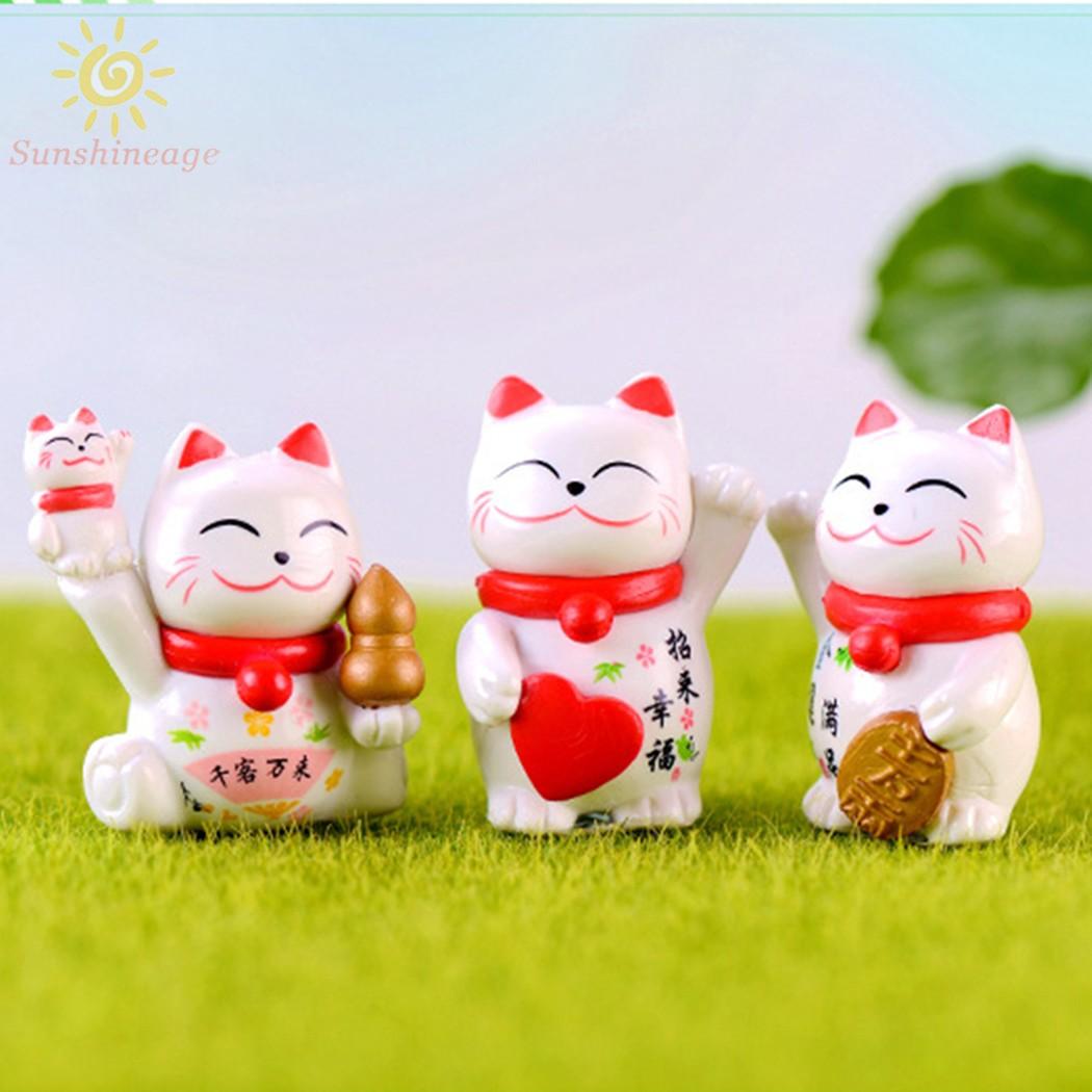 Set 4 Tượng Mèo May Mắn Mini Dễ Thương Trang Trí Sân Vườn