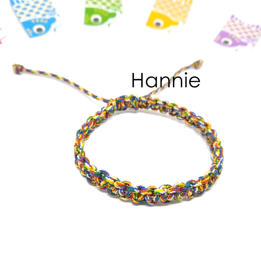 (Đen/Xanh) Vòng chỉ ngũ sắc kim tuyến may mắn dây rút - Vòng đeo tay nam nữ handmade đơn giản
