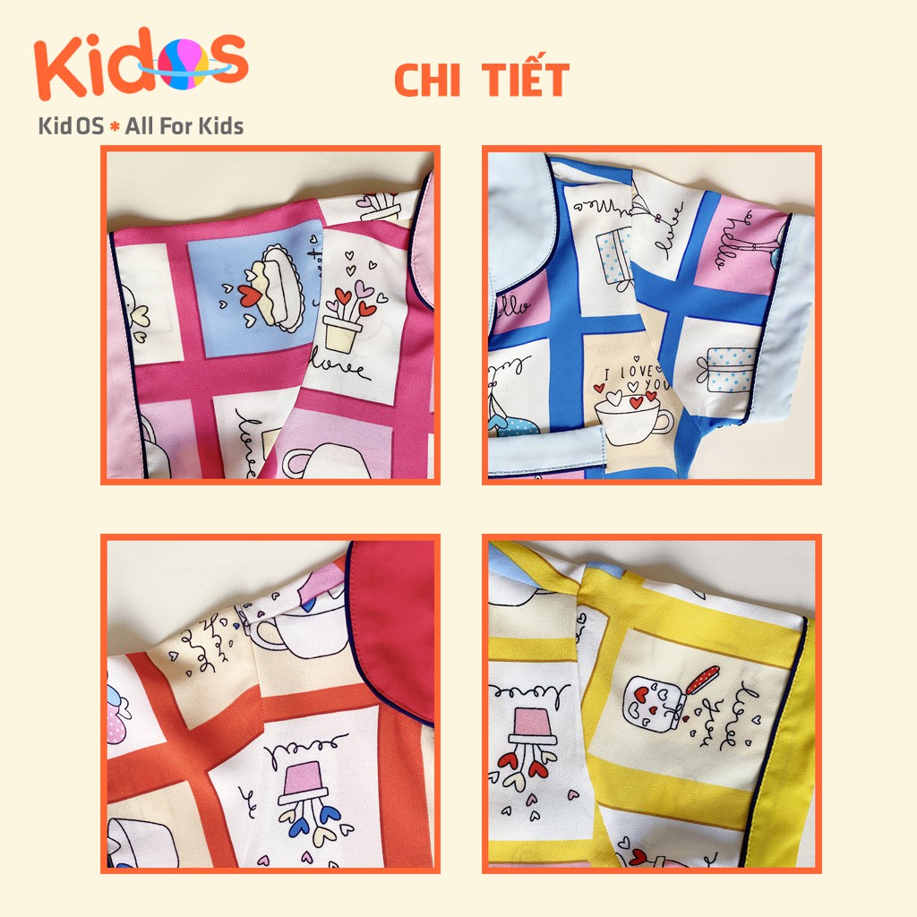 Đồ bộ Pijama lụa trẻ em cao cấp KidOS thoáng mát cho bé trai và bé gái từ 1 – 14 tuổi họa tiết kẻ ô