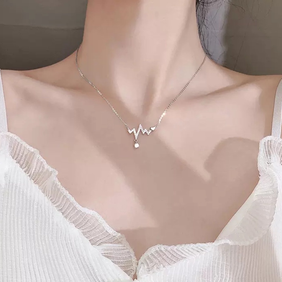 Dây chuyền bạc ý 925 nhịp sóng trái tim vòng cổ nữ