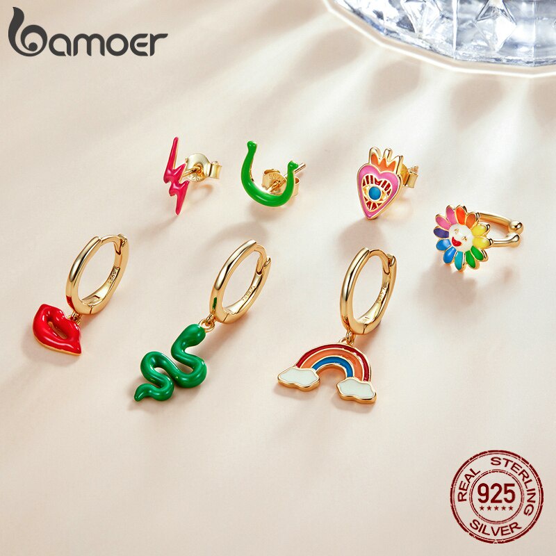 Bông tai Bamoer SCE1232 bạc 925 hình cầu vồng với 7 mẫu tùy chọn