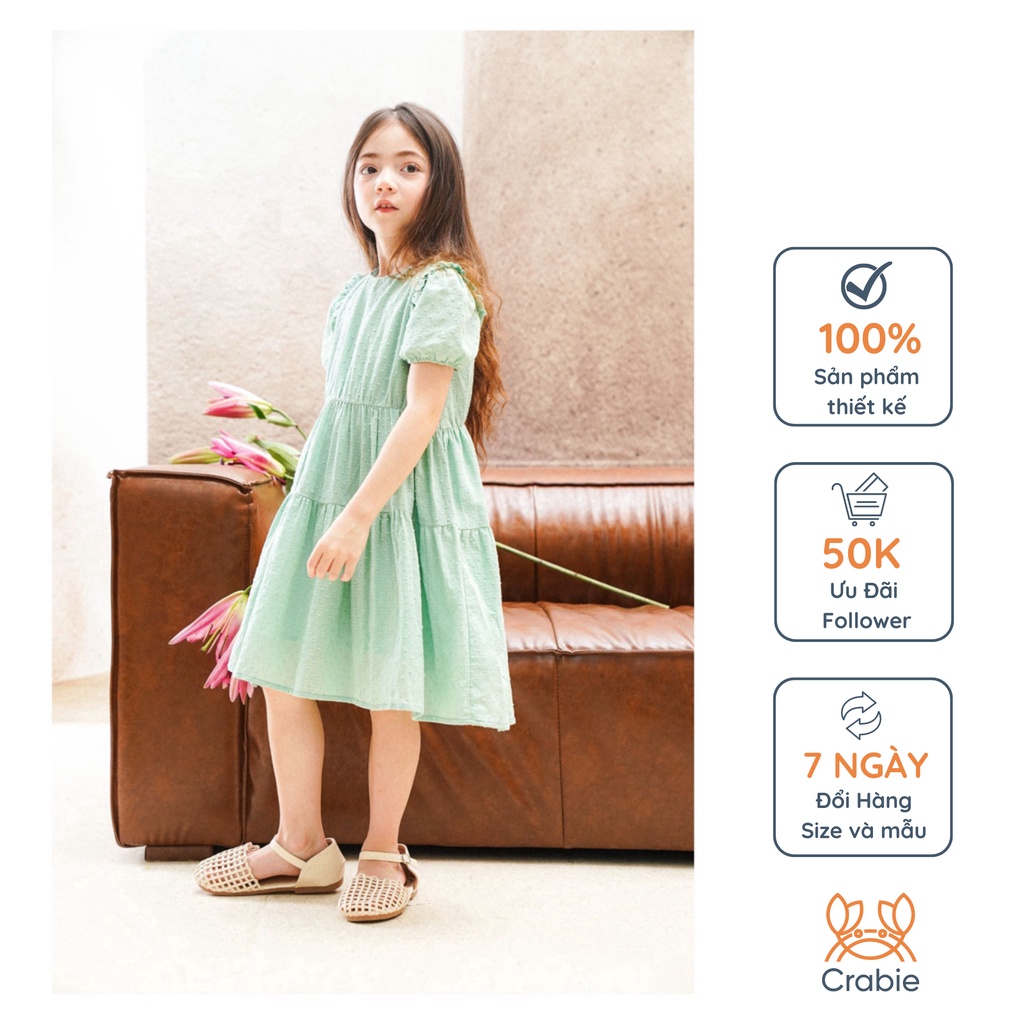 Váy bé gái CRABIE babydoll cộc tay bèo nhún công chúa xinh xắn - Suzy dress - Xanh mint