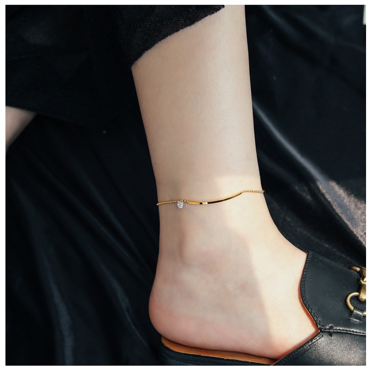 Lắc chân titan thanh mảnh phối dây bi và đá tròn không gỉ AK05