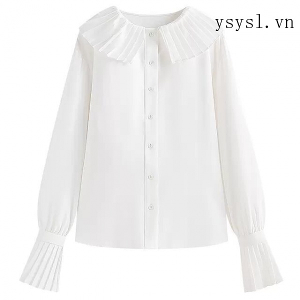 Áo Sơ Mi Tay Dài Cổ Búp Bê Viền Bèo Màu Trắng Phong Cách Retro Thời Trang Cho Nữ