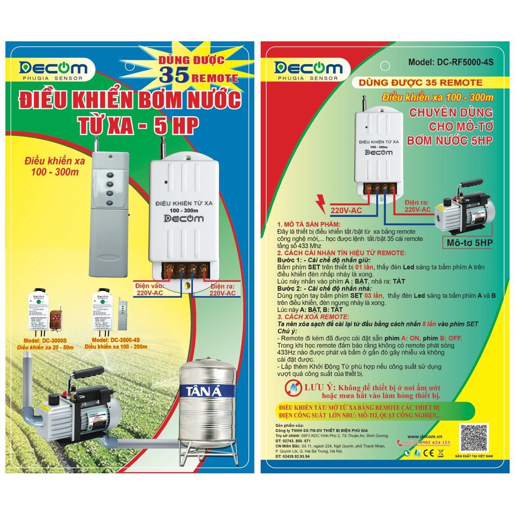 Điều khiển bơm nước từ xa 5HP 100mét--300mét