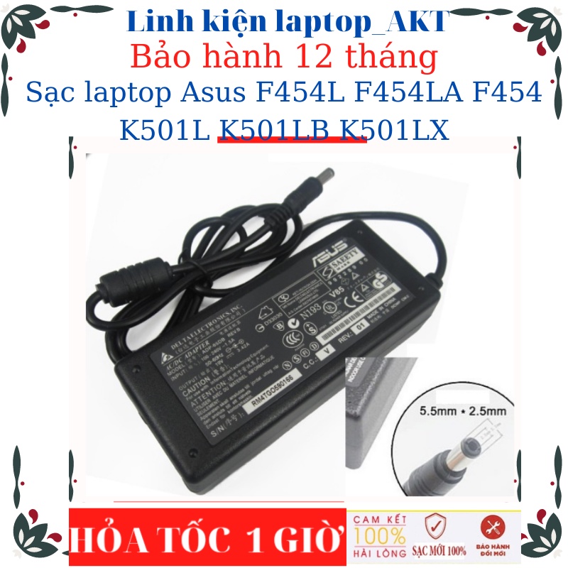 Sạc laptop Asus F454L F454LA F454 K501L K501LB K501LX-Sạc Asus 19v-2.37A/3.42A-45W/65W vuông chữ nhật chân to