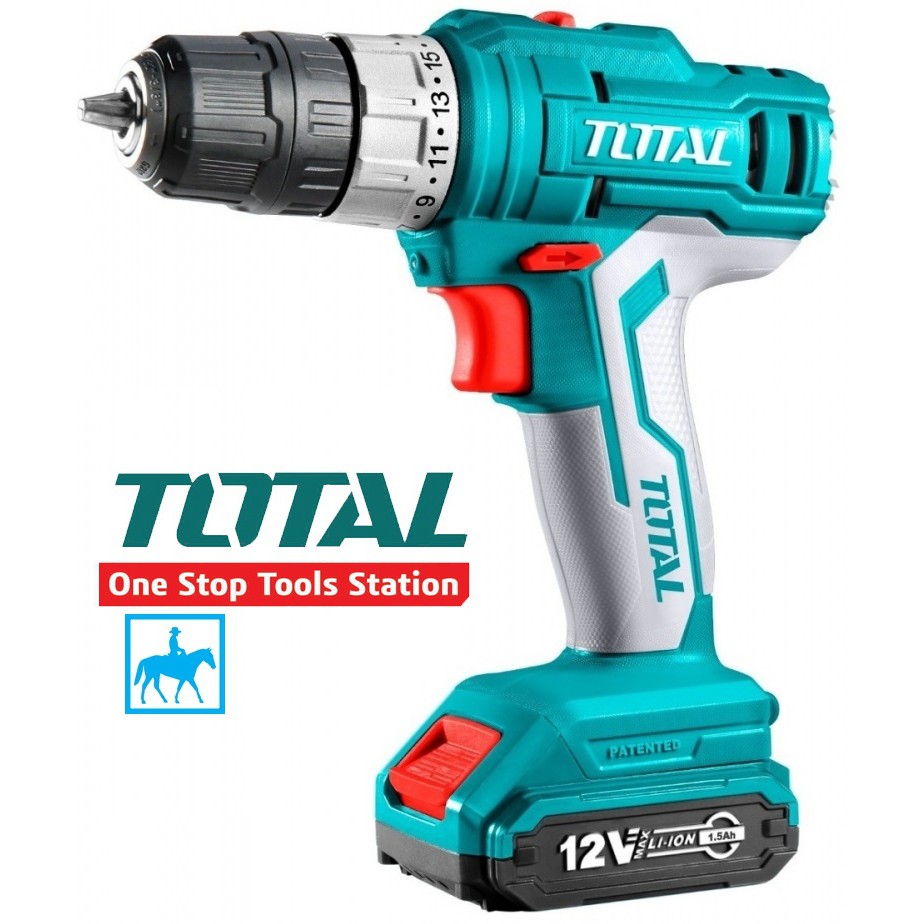 TOTAL Máy Khoan Vặn Vít Dùng Pin Sạc 12V 1.5Ah TDLI1221 Bao Gồm Pin Sạc 12V và Adapter Sạc