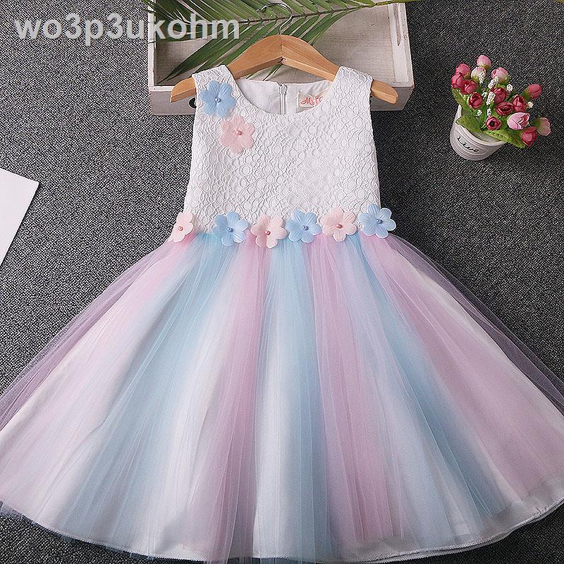 Cô gái Váy cầu vồng 3 Bé cotton 4 Váy Vest 5 Tuổi Mùa hè Váy công chúa 6 Trang phục trẻ em