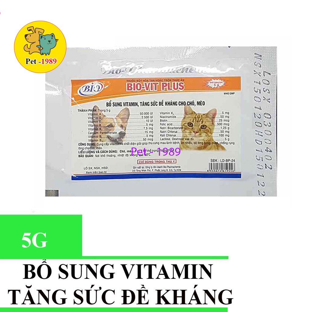 Bio-Vitplus 5g Bột Bổ Sung Vitamin, Tăng Đề Kháng Cho Chó Mèo