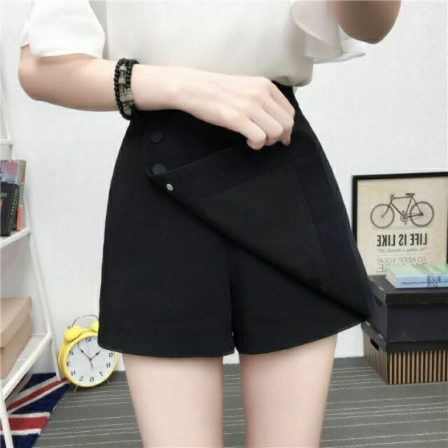 quần short váy chữ A phối 3 cúc lệch quần đùi nữ cạp cao màu đen chất tuyết mưa | WebRaoVat - webraovat.net.vn