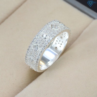 Nhẫn bạc nam tròn 925 mặt đính đá hình caro giá rẻ NNA0320 - Trang sức TNJ