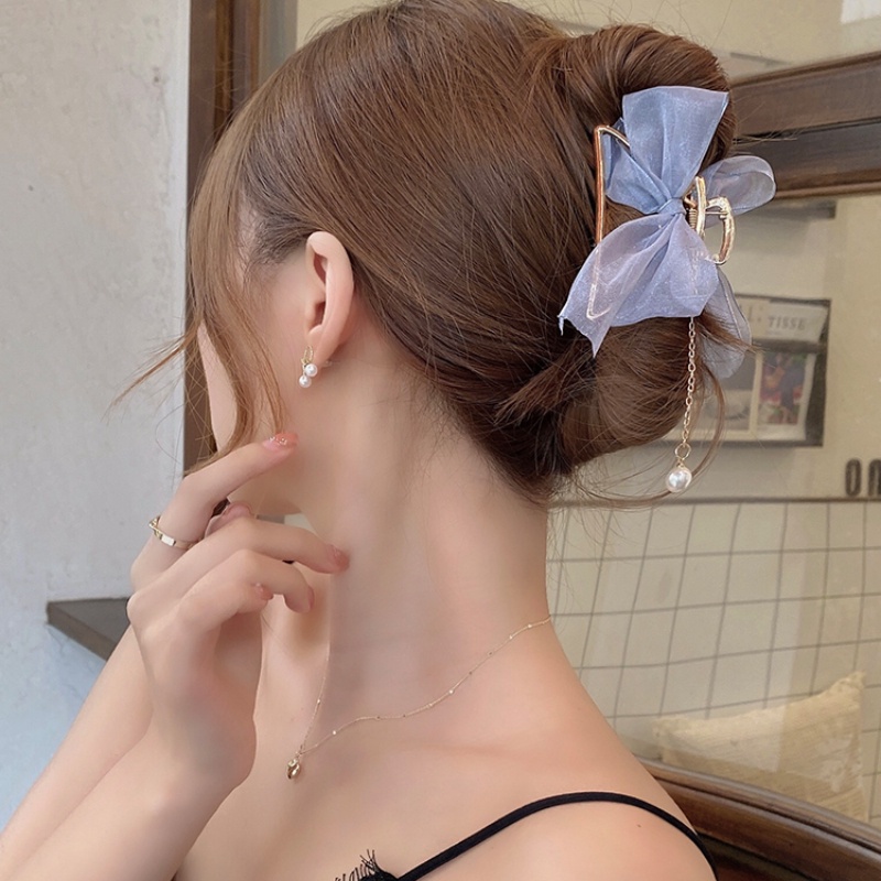 Kẹp Tóc Hình Nơ Tua Rua Bằng Kim Loại Đính Ngọc Trai Nhân Tạo Thời Trang Hàn Quốc