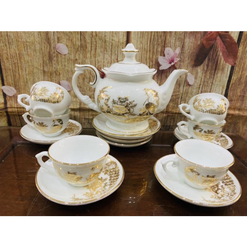 Ấm chén bát tràng - bộ đài các vẽ phúc đúc - ấm chén bát tràng