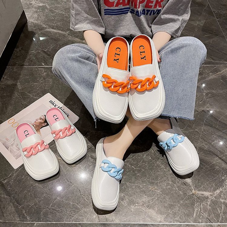 [ Mã 66CBSALE giảm 30K đơn 200K] Dép Ulzzang Quai Ngang Đế Bằng Phối Dây Xích Thời Trang Cho Nữ | BigBuy360 - bigbuy360.vn