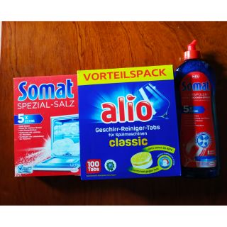 Combo viên rửa chén bát Alio classic 100 viên và muối, bóng Somat
