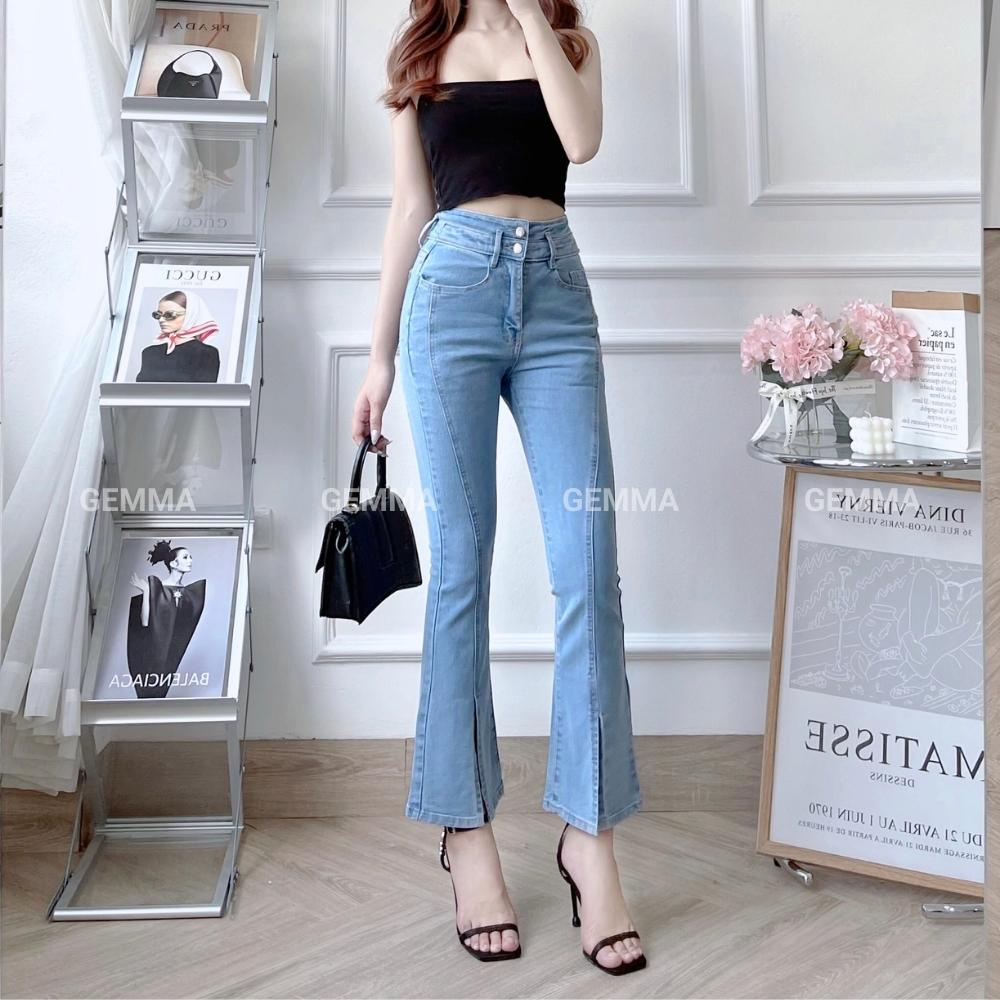 Quần jean nữ Gemma ống loe xẻ ông, quần skinny jean nữ ôm dáng vải co dãn cao cấp