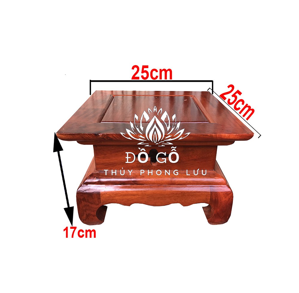 Đôn chân loa trơn kê tượng gỗ hương cao 17cm mặt vuông 25cm