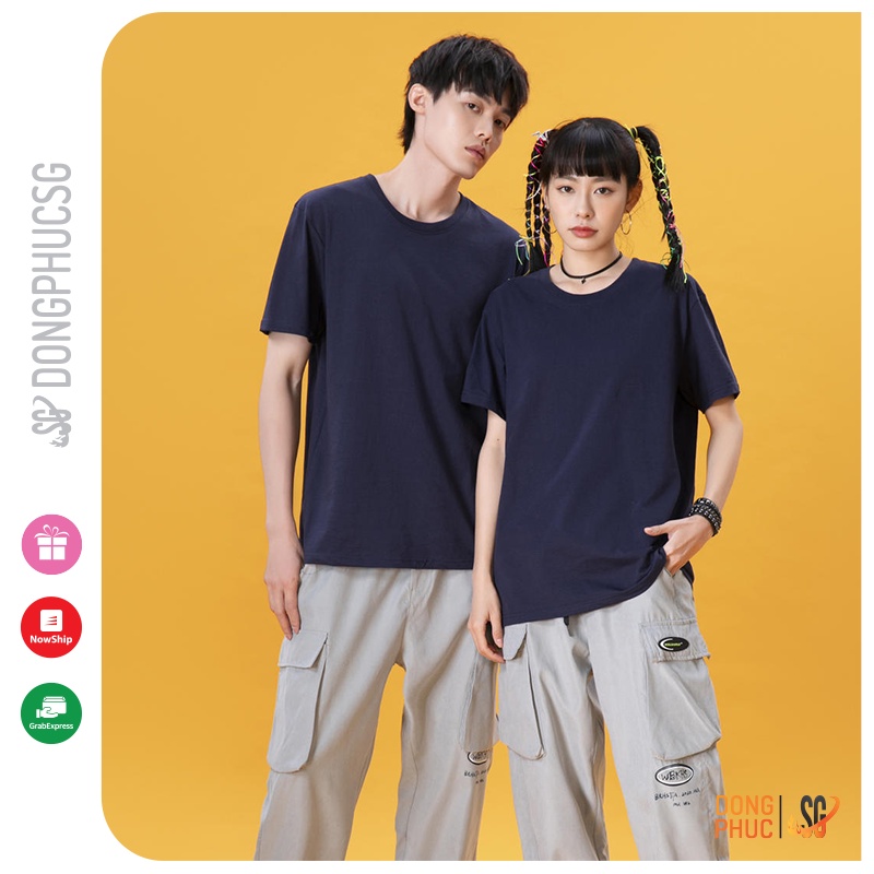 Áo thun trơn màu xanh đen phông unisex nam nữ ulzzang cổ tròn thun cotton 4 chiều dày dặn ATTXD | DONGPHUCSG