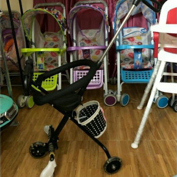 Xe đẩy siêu thị 5 bánh gấp gọn kèm giỏ