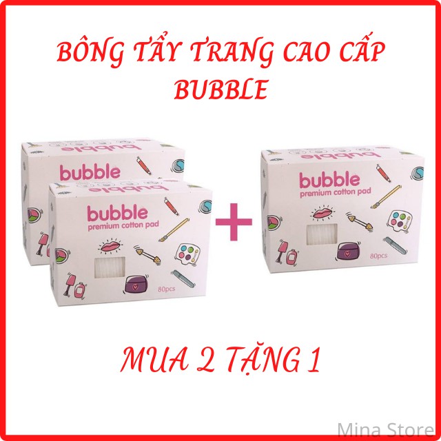 [MUA 2 + 1] Bông Tẩy Trang Cao Cấp BUBBLE 80M/Hộp – 100% Bông Tự Nhiên, Bông Dầy, Không Để Lại Xơ Trên Da