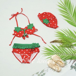 Đồ bơi bikini bé gái hình trái dâu dễ thương + Nón