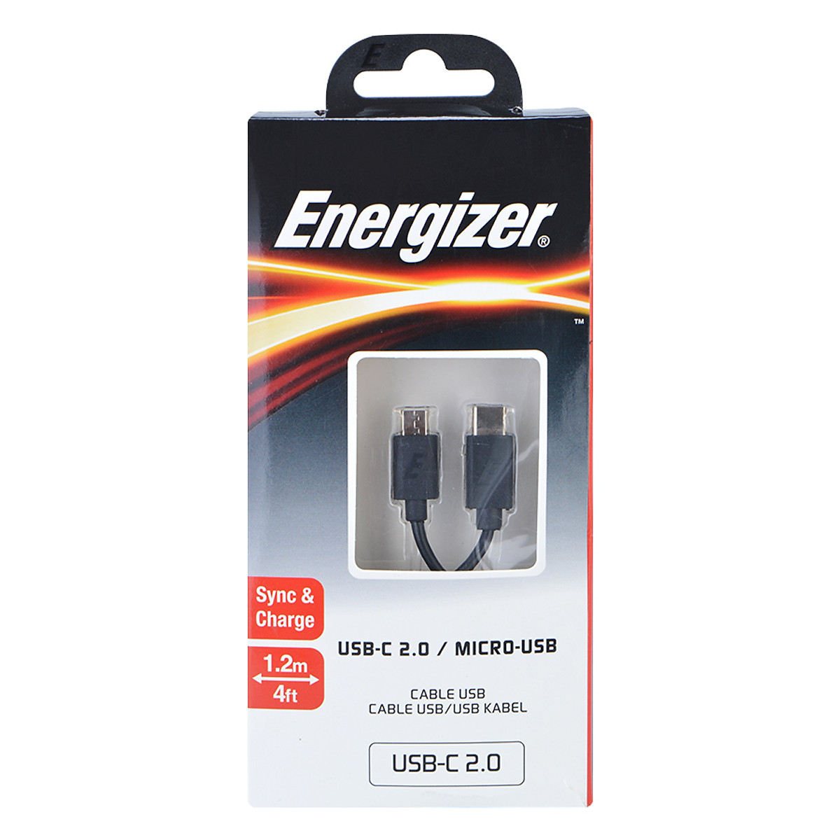 Hot Cáp Sạc Chuyển Đổi USB Type-C 2.0 - Micro USB Energizer C11C2MCGBK4 (1.2m) - Đen - Hàng Chính Hãng