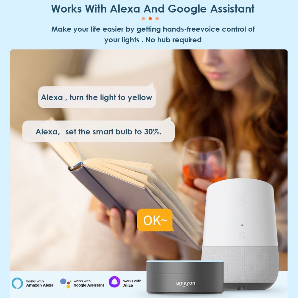 GOOGLE Bóng Đèn LED Thông Minh 15E / 9W TUYA WiFi E27 RGBCW Điều Khiển Bằng Giọng Nói 100-240V