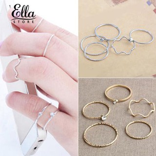 Bộ 5 chiếc nhẫn kiểu dáng thời trang đính đá độc đáo