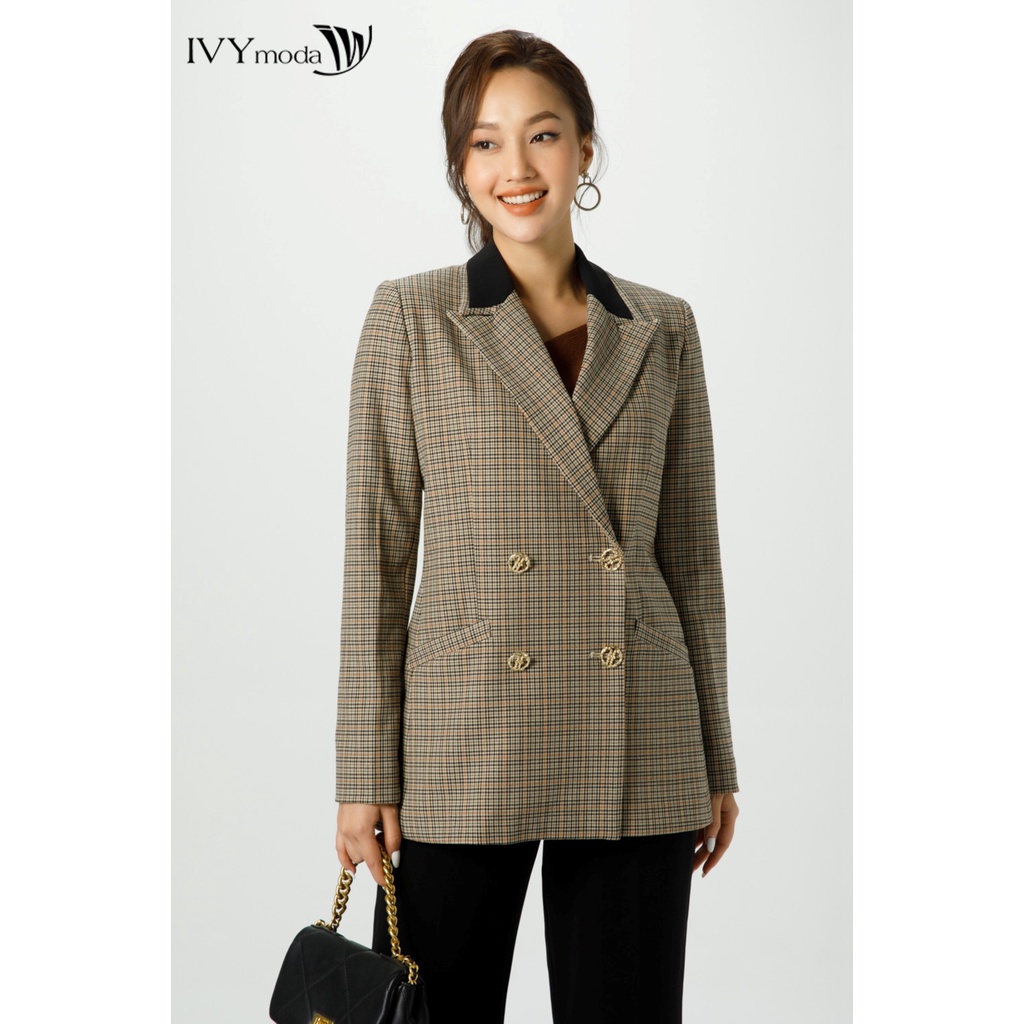 Áo khoác blazer nữ kẻ ngang hông IVY moda MS 67B9144