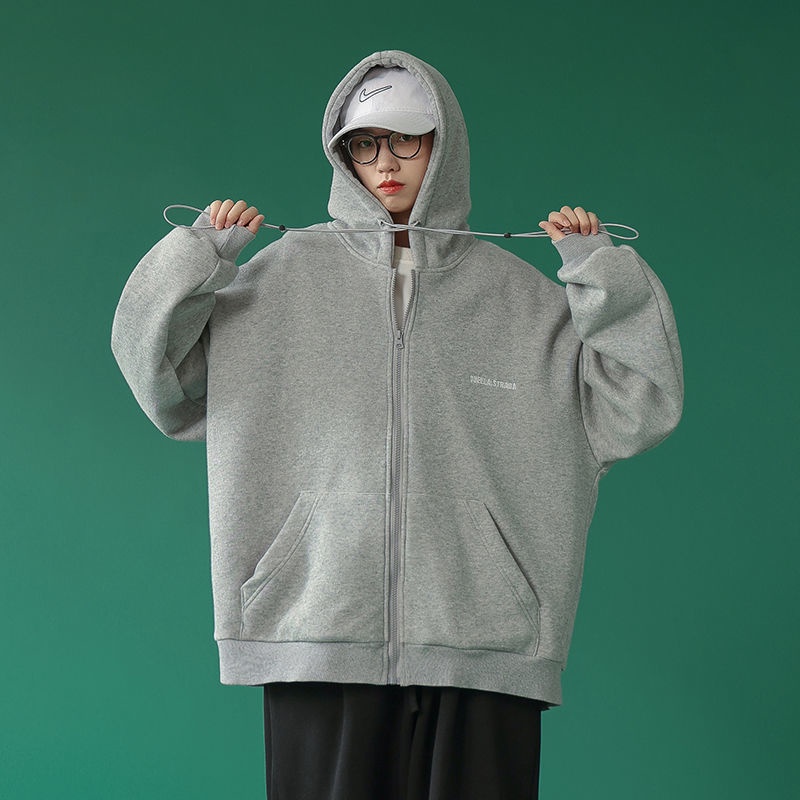 Áo khoác cardigan IELGY dáng rộng màu trơn phối khóa kéo phong cách thể thao thời trang cho nam và nữ