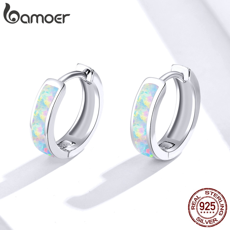 Khuyên tai Bamoer bằng bạc 925 dáng tròn thiết kế đơn giản thời trang sang trọng cho nữ