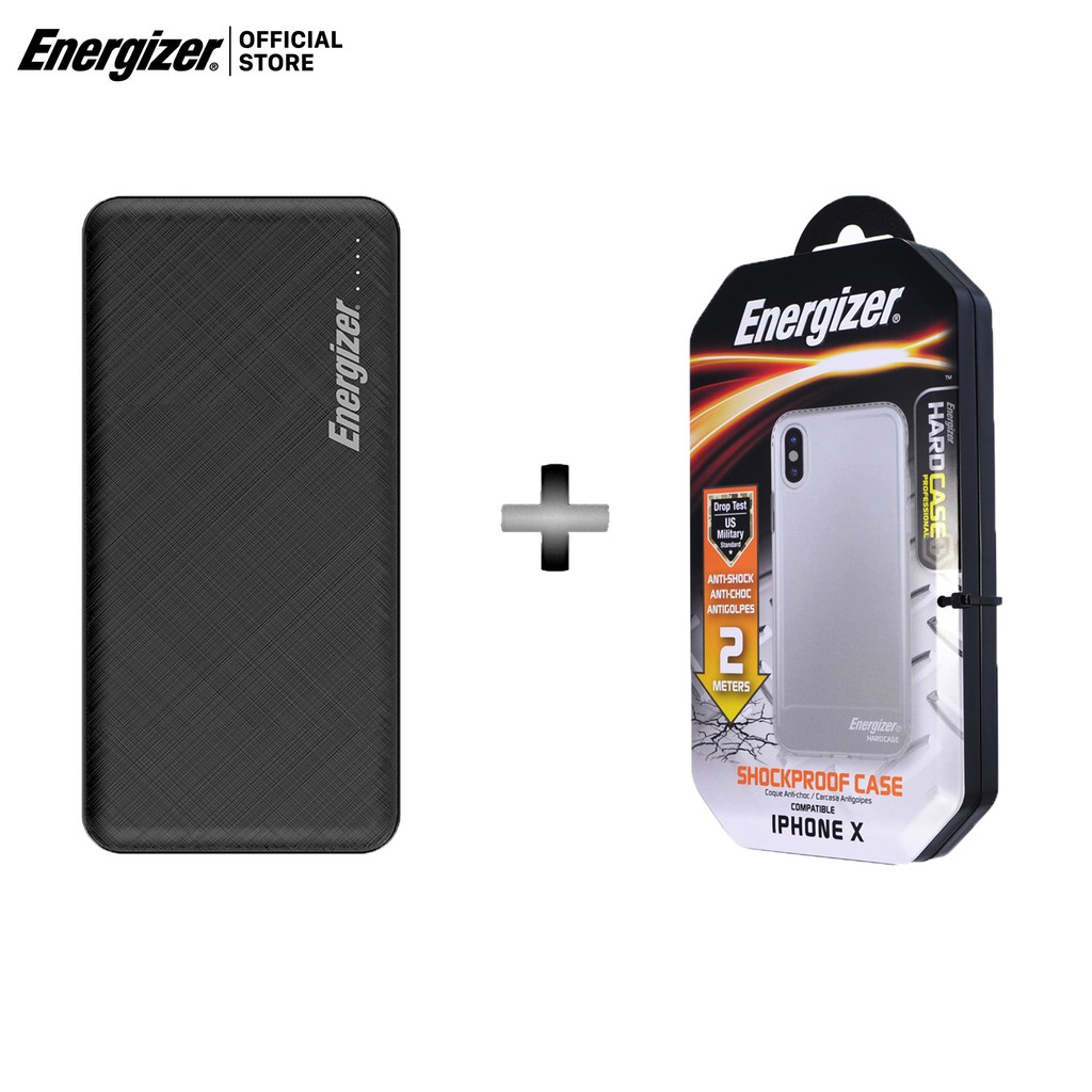 Combo sạc dự phòng 10,000mAh UE10053 + Ốp lưng chống sốc 2m cho iPhone X trong suốt Energizer - ENCOSPIP8TR