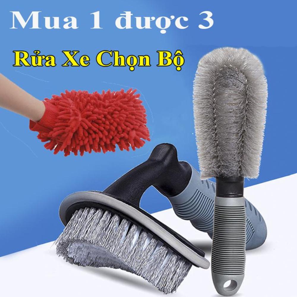 [HCM]Bộ 3 dụng cụ rửa xe ô tô và xe máy chất liệu PVC chất lượng cao, găng tay hai mặt lông-XCGJ3JT-2