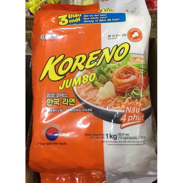 Thùng mỳ Koreno 100 gói vị bò cay hoặc kim chi dai giòn dùng để nấu mỳ cay cực ngon